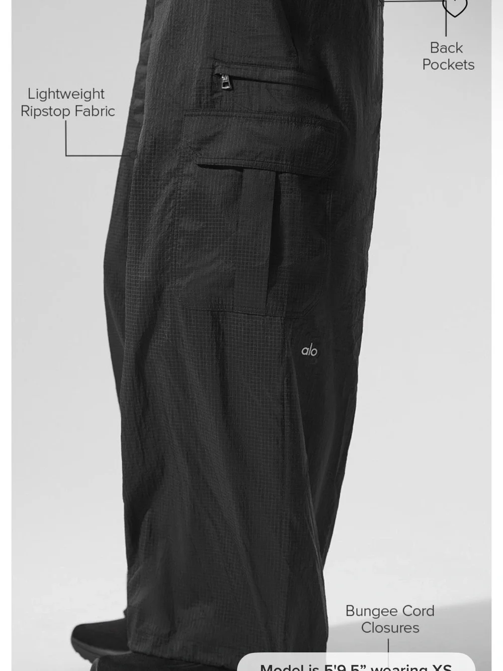 ALO sheer game time Yoga Black Wide-Leg Cargo Pants
